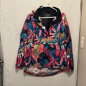 Lauren James Floral Polyester Women's lightweight Jacket Zip front hood USED Sm